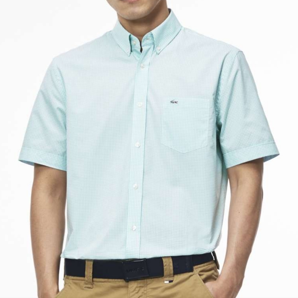 Lacoste Men's Sea Green And White Checkered Button Up Casual Shirt XL 44